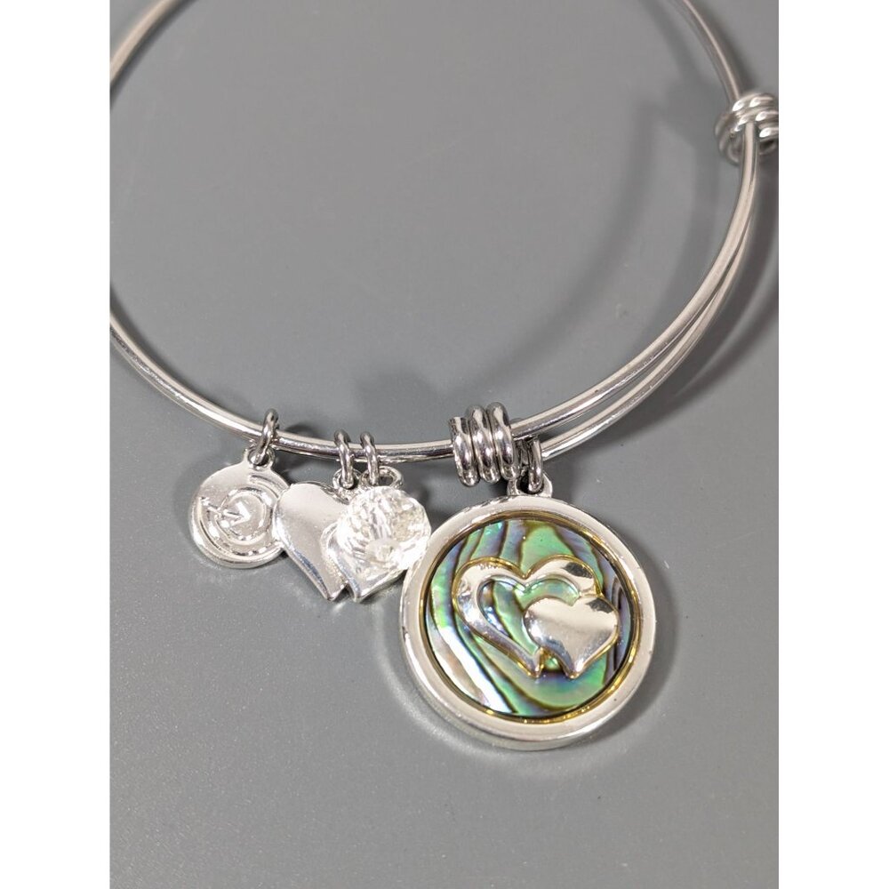 Love This Life Forever Friends Abalone Shell Heart Charm Bracelet Stacking‎ 7.5"